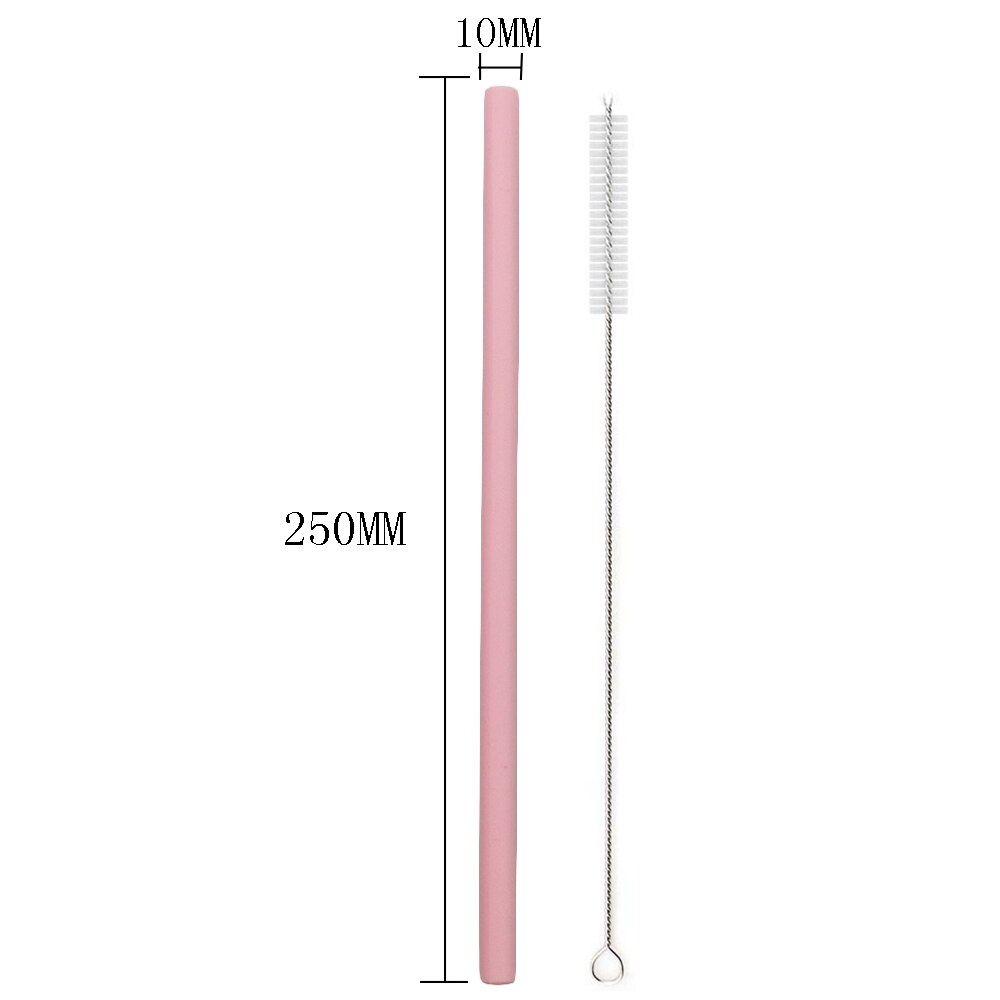 1 stk silikone genanvendeligt sugerør lange fleksible sugerør farverige sugerør brede 10mm smoothie juice sugerør med rensebørster: Lyserød lige