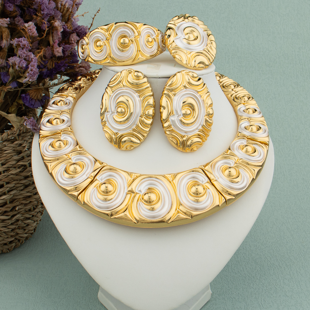 Dubai Big Sieraden Set Voor Vrouwen Bruiloft Bruid Ketting Brazili Vergulde Collor Oorbellen Armband Ring Voor Party: Goud-kleur
