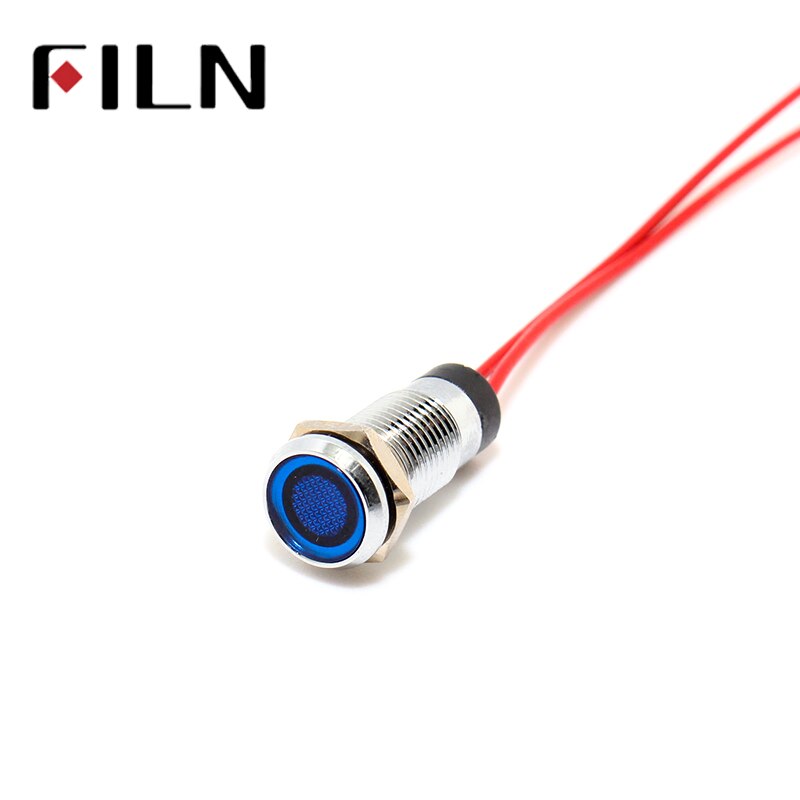 FILN 8mm panel red yellow blue green white 12v 110v 24v 220v led metal pilot lamp with 20cm cable