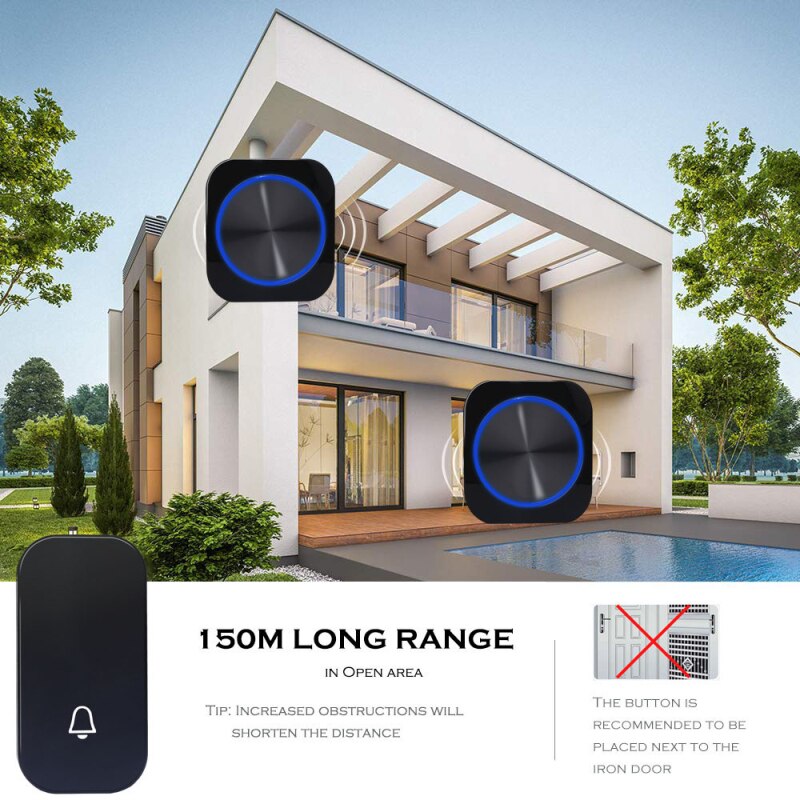 Self Powered Waterproof Wireless Door Bell EU Plug Smart Home Doorbell 4 Modes Memory Function Intelligent Door Bell Chime