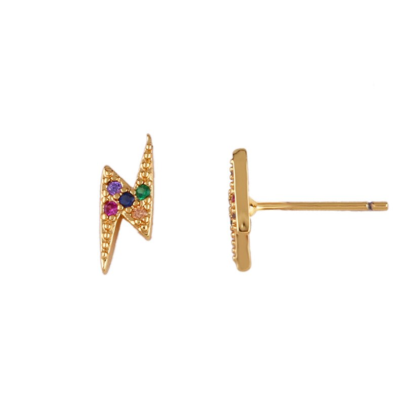 Peri'sBox 5 Designs Colorful Lightning Small Hoop Earrings CZ Stone Long Bar Geometric Earrings for Women Circle Dainty Earrings: A