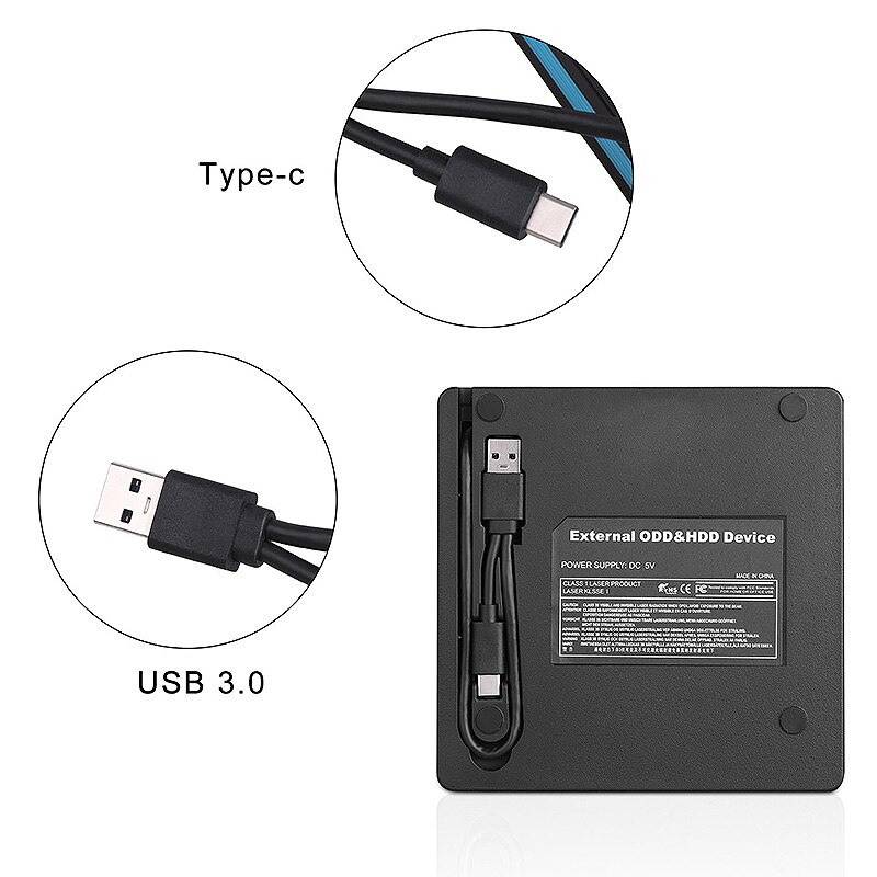 USB3.0 External CD DVD Drive, Portable CD / DVD Drive Recorder, for All-In-One / Notebook / Desktop Computer