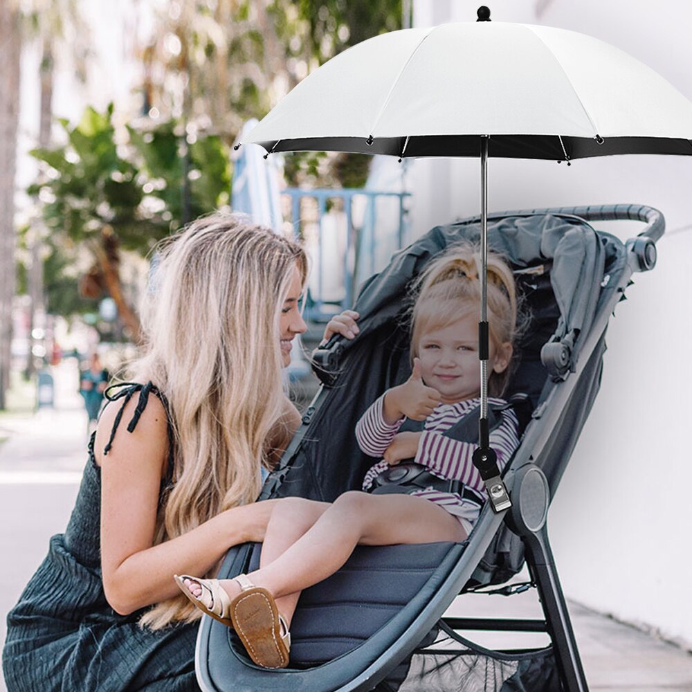 Parasol Universal Para Carrito De Bebé Con Brazo Flexible - Color Azul Marino/Rosa Osito, 100% Algodón, Hecho En España