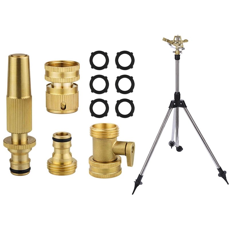 1 Set Watering Sprinkler Sprayer Irrigation Kits & 1 Set 3/4 Inch Solid Brass Quick Connect Garden Hose Fittings