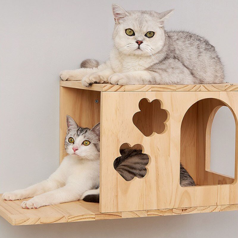 Cat Climbing Frame Solid Wood Cat Tree Wall-mounted Playing Jumping Platform Ladder Cat Litter Toys Scratching Post Pet Supplies