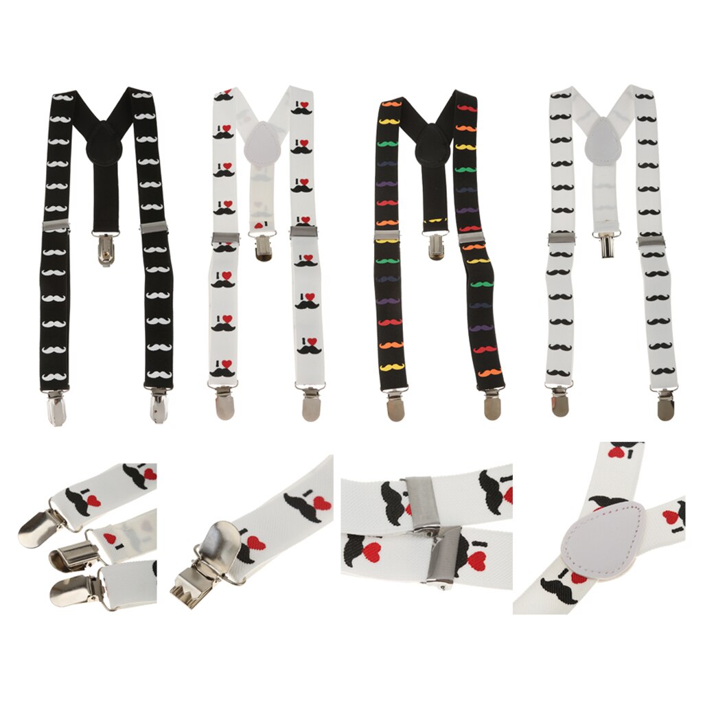 Kid Boy Girl Mustache Adjustable Stretch Y-back Suspender Clip-on Braces