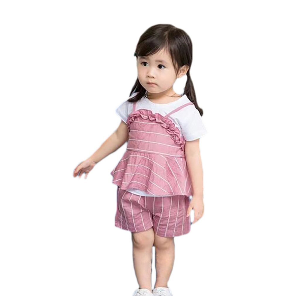 Kinderkleding babymeisjes zomer korte mouwen pak baby cowboy zomerkleding meisjes tweedelig pak: Roze / 90cm