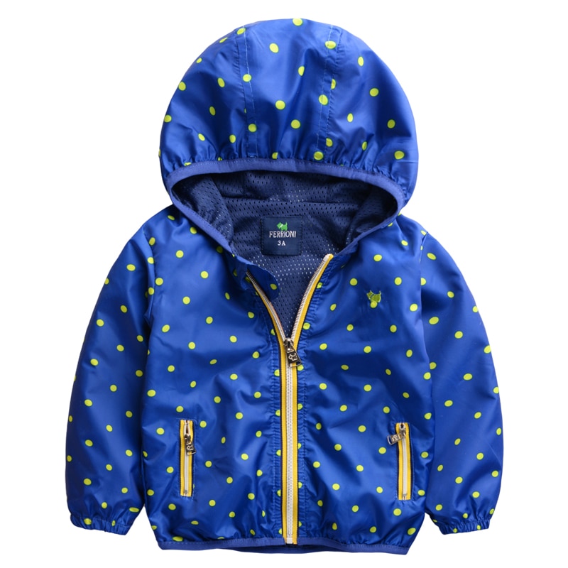 children&#39;s outerwear baby boy jacket spring with Polka dot boy&#39;s coat with a hood waterproof outdoor jacket