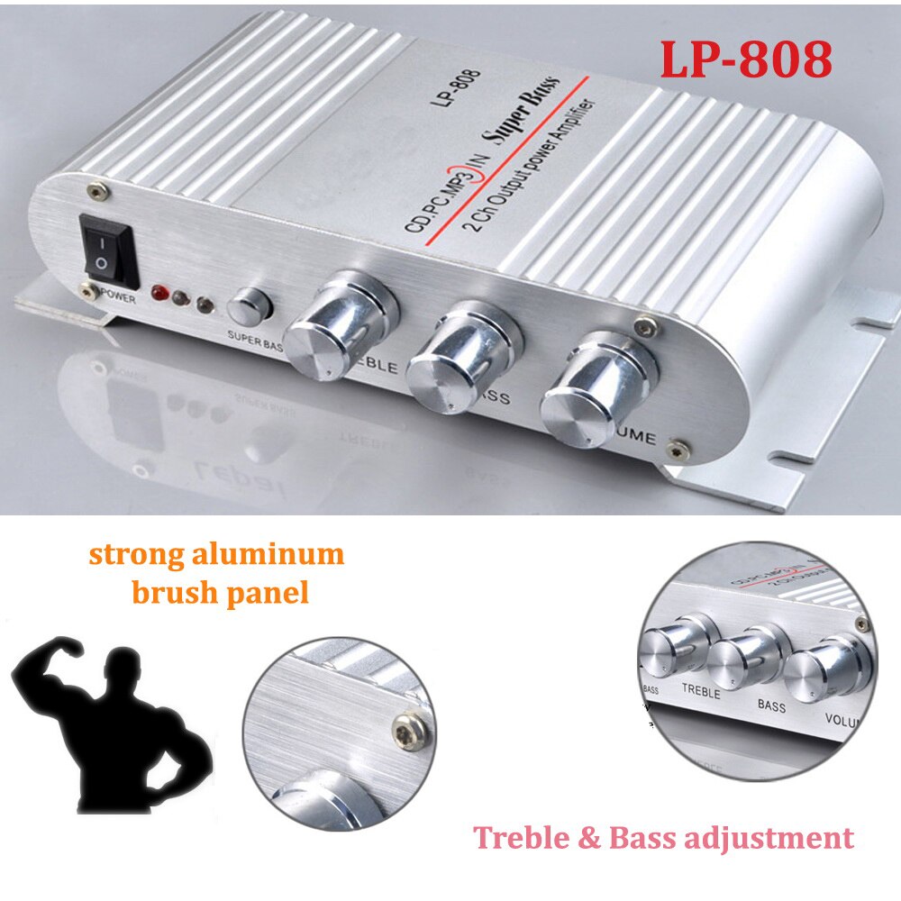 Lp -808 mini hifi digital power bilforstærker til mobiltelefon  mp3 pc 20w x2 rms hjemmeforstærker 12v super bas