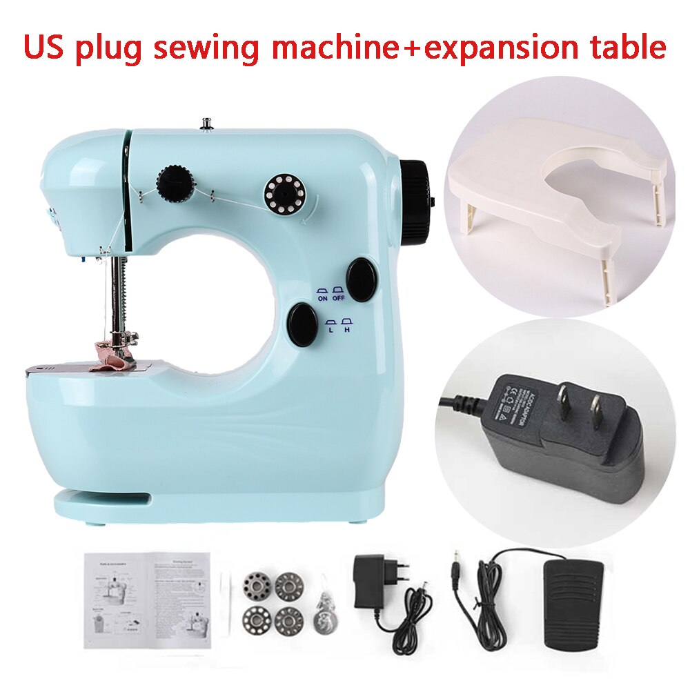 Sewing Machine Mini Portable Household Small With Night Light Pedal Electric Set Multifunctional Handicraft Repair Beginner Blue: US plug with table