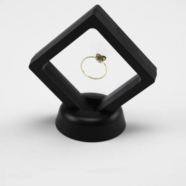 3D Floating Picture Frame Elasticity Clear Films Suspension Packing Box Pictures Protect Jewellery Display Stand Frame: Black 70x70mm
