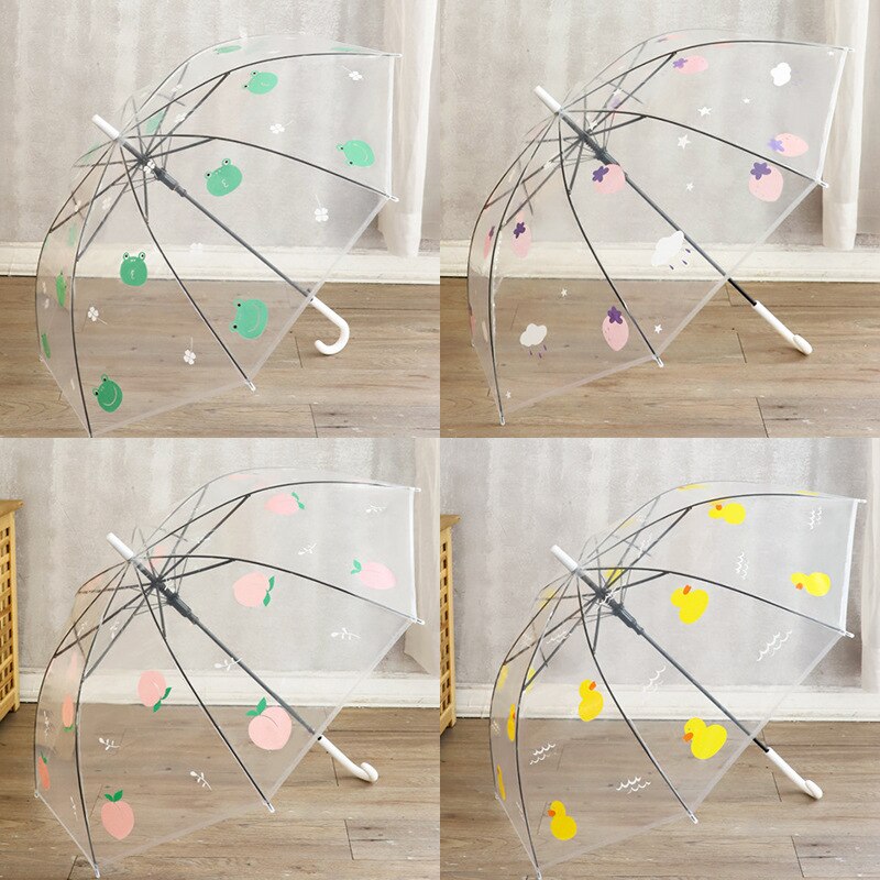 Cute Plastic Clear Dome Photography Umbrella For Kids Auto Open Waterproof Kid Girls Premium Umbrella Transparent With Printing: Summer