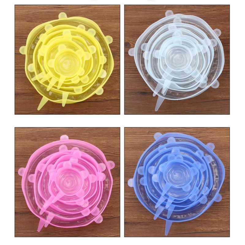 6 Pcs/Set Reusable Silicone Food Wrap Stretch Vacuum Seal Cover Saran Wrap Kitchen Organization Food Fresh Keeping Sealed lids