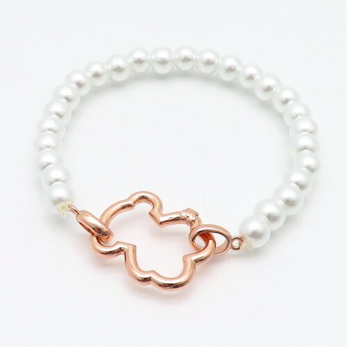 Hollow Bear Pearl Bracelet Stainless Steel Bead Charm Bracelet for Women Gold Silver Color Bear Bangle Jewelry: Pink