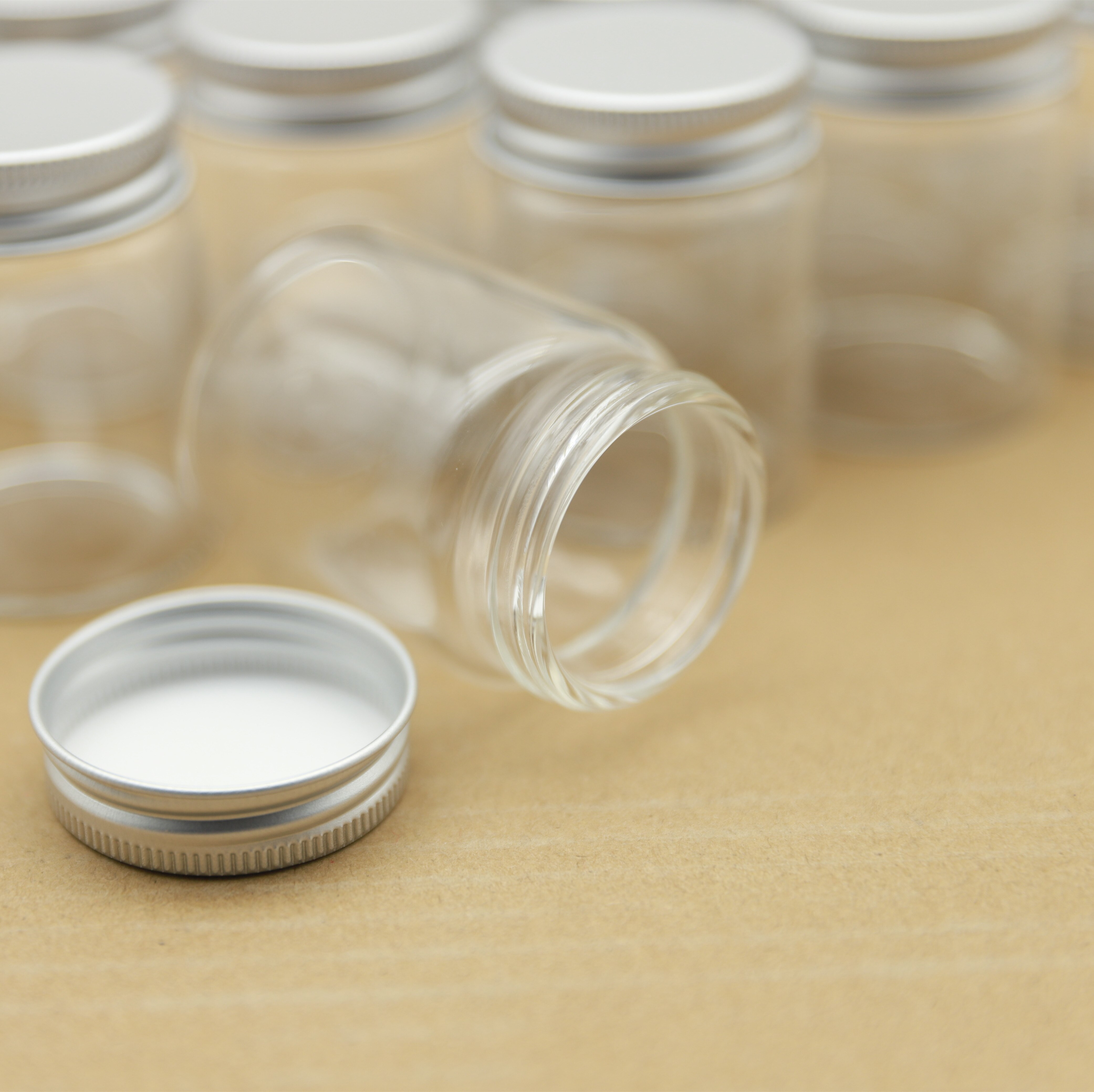 12pcs 47*60mm 60ml small Glass Bottle jars Silver Screw Cap mini Jars DIY Craft Transparent jars empty Vial bottles