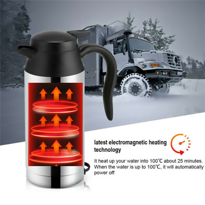 750ml 12/24V Zilver Huishoudelijke Auto Pot Boiler Universele Rvs Verwarming Mok Elektrische Reiswaterkoker