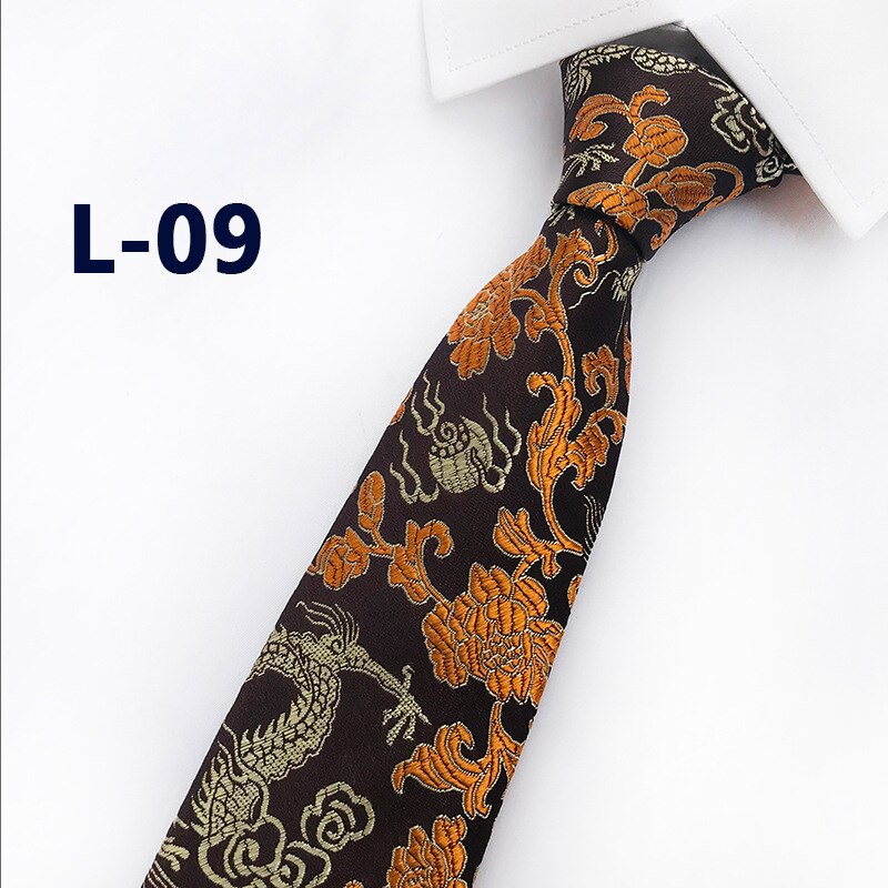 Classic Silk Mens Ties China Mascot Neckties 8cm Chinese Dragon Ties for Men Formal Business Wedding Party Gravata: L-09