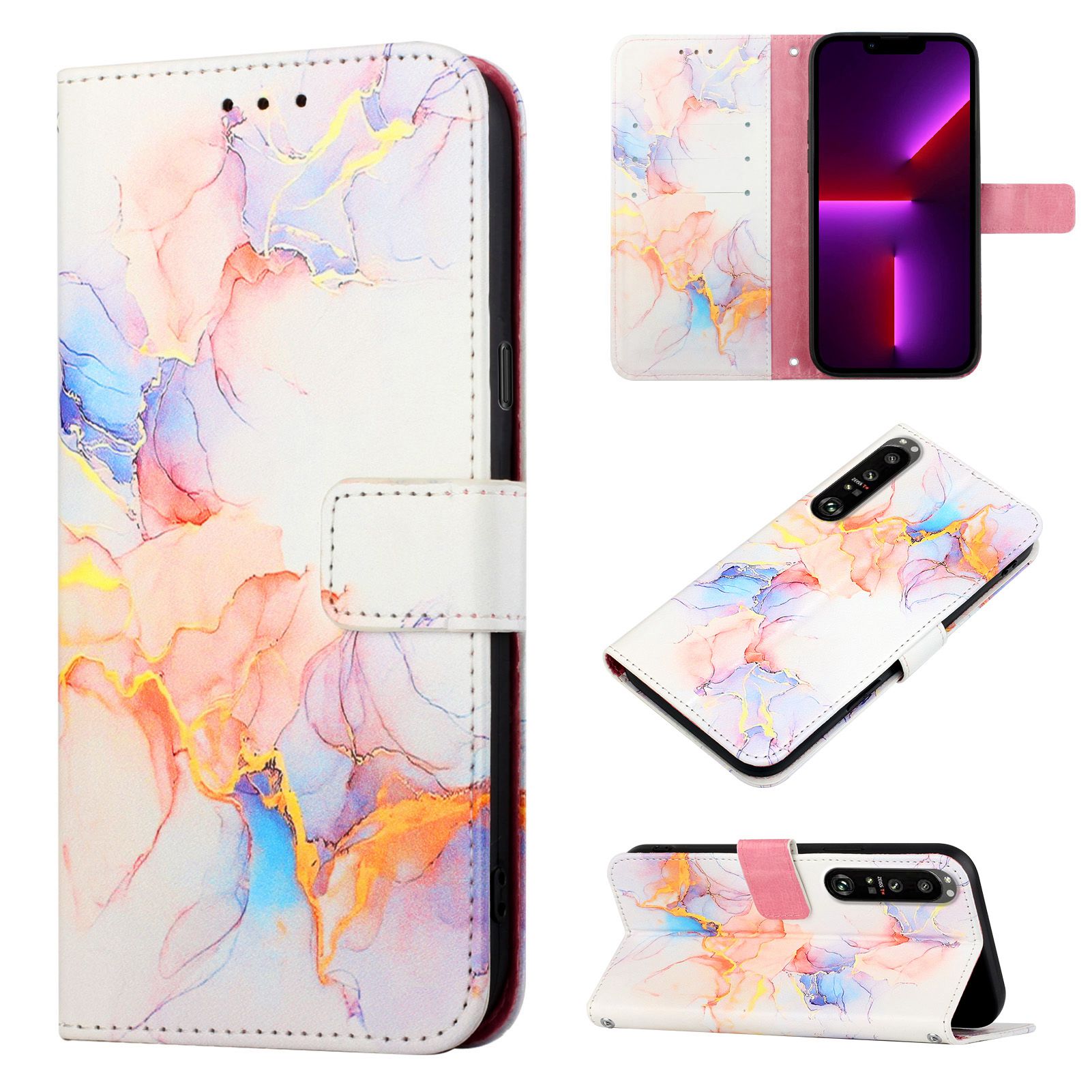 Wallet Leather Case Voor Sony Xperia 5 Iii Flip Case Kaarthouder Holster Marmer Cover Case Voor Sony Xperia 1 iii 10 Iii Case