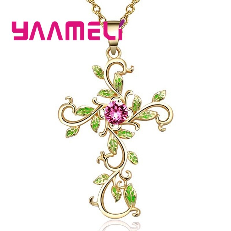 1 Set Crystal Bloem Ketting Hangers 925 Sterling Zilveren Kruis Sieraden Set Voor Vrouwen Boho Vintage Sieraden