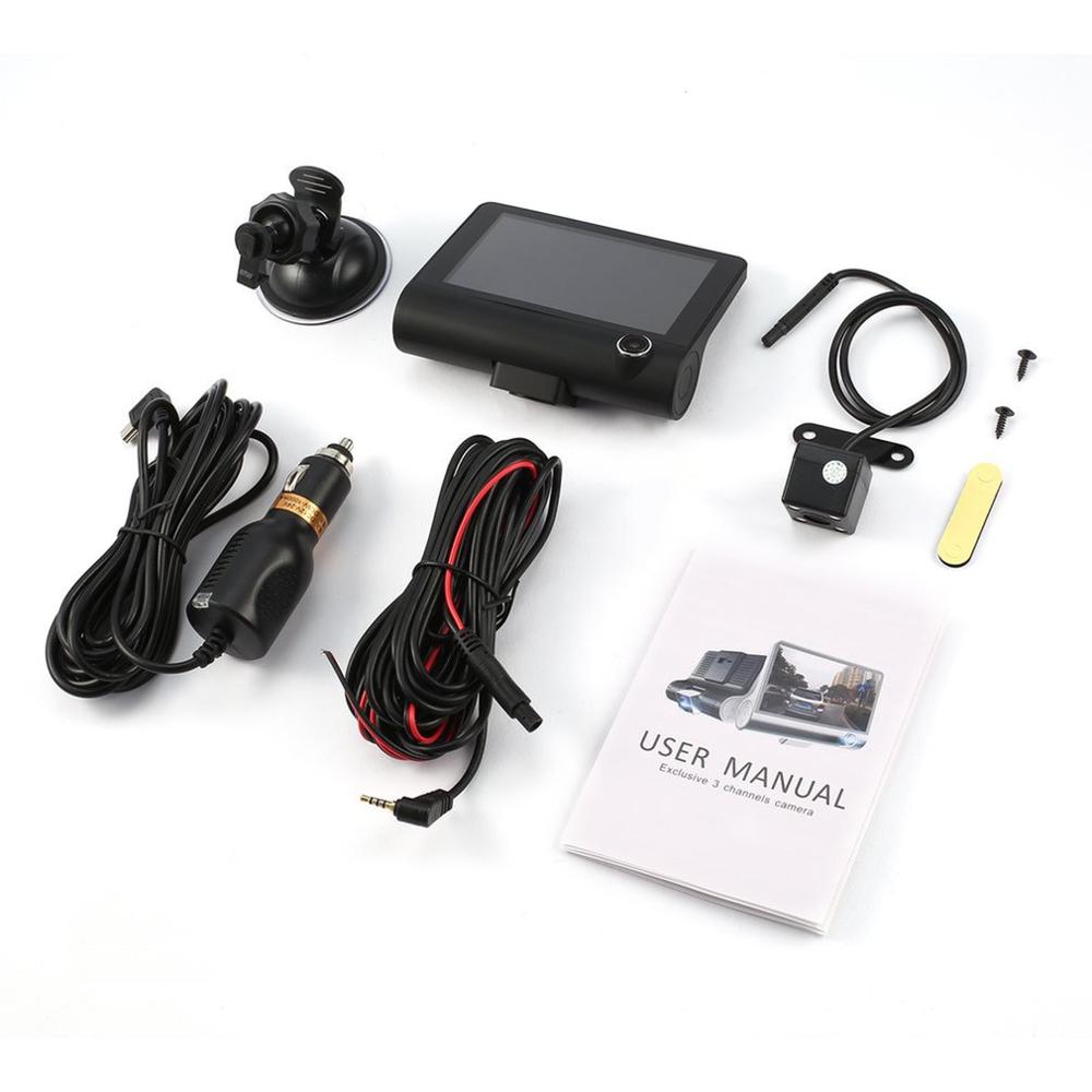 4-Inch HD 1080P 3 Lens Car DVR Motion Detection & Parking Monitor Dash Cam Vehicle Video Recorder with Rearview Camera