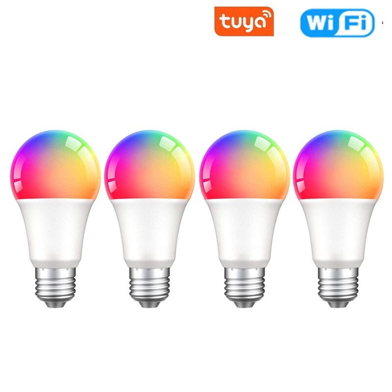 Tuya smart lyspære 15w zigbee 3.0 wifi  e27 fargerik rgbcw dimbar 85-265v smart home led lampe kompatibel alexa google home: 4 stk wifi versjon
