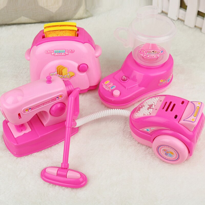 4 Pcs/Set Pink Colour Pretend Play Toy Simulation Housekeeping Vacuum Cleaners Kitchen Cleaning Small Appliances Toy D26