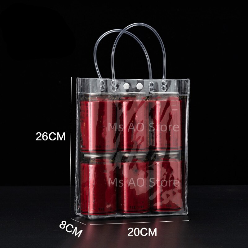 10/20 stks/partij Transparant Zacht PVC Tote Verpakking Zakken met Handlus Doorzichtige Plastic Handtas Cosmetische Tas: Bruin / 9.5x9.5x11 cm