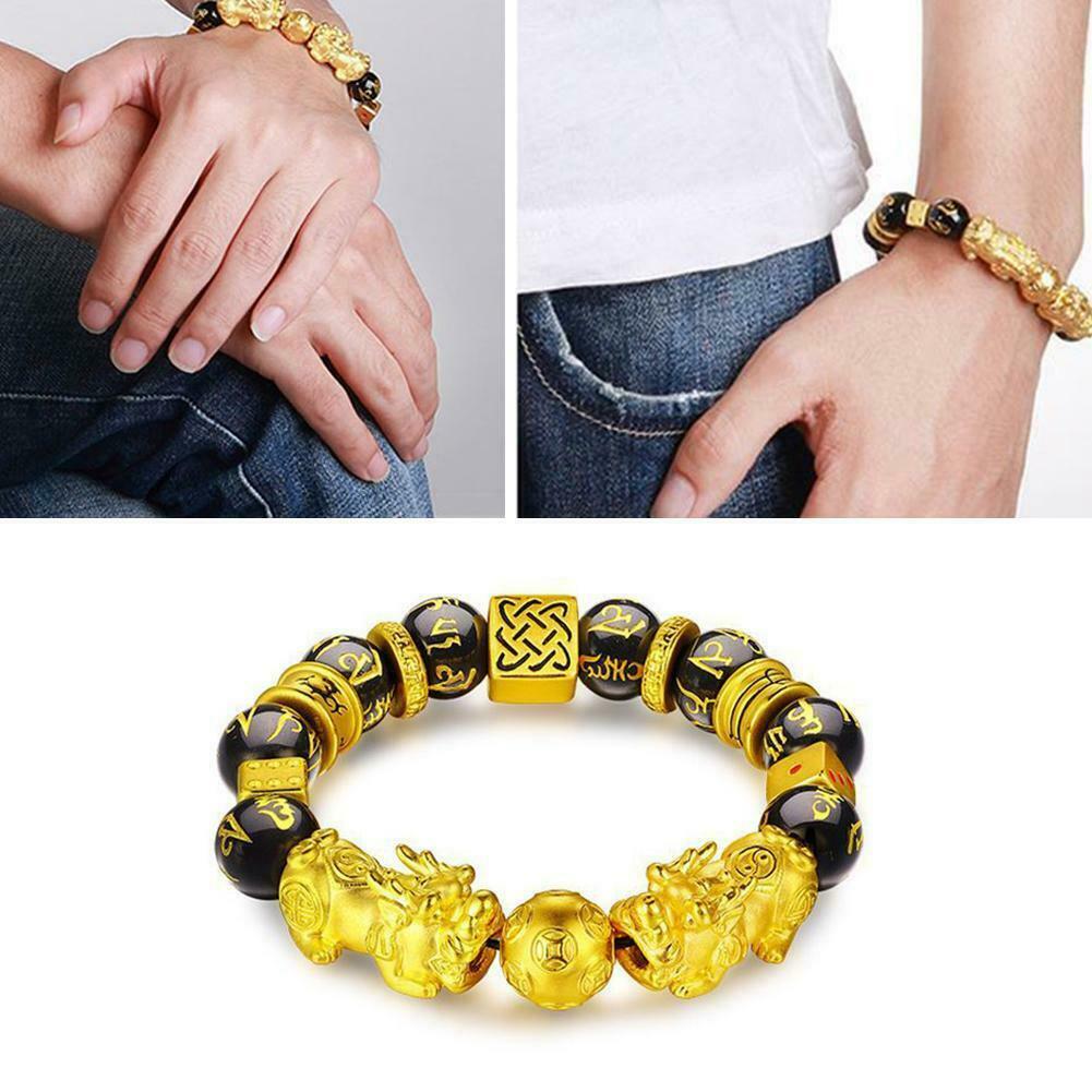 Contas de buda strand pulseira pixiu guardião corrente de pulso trazer sorte riqueza chinês fengshui sorte rico pulseira masculino