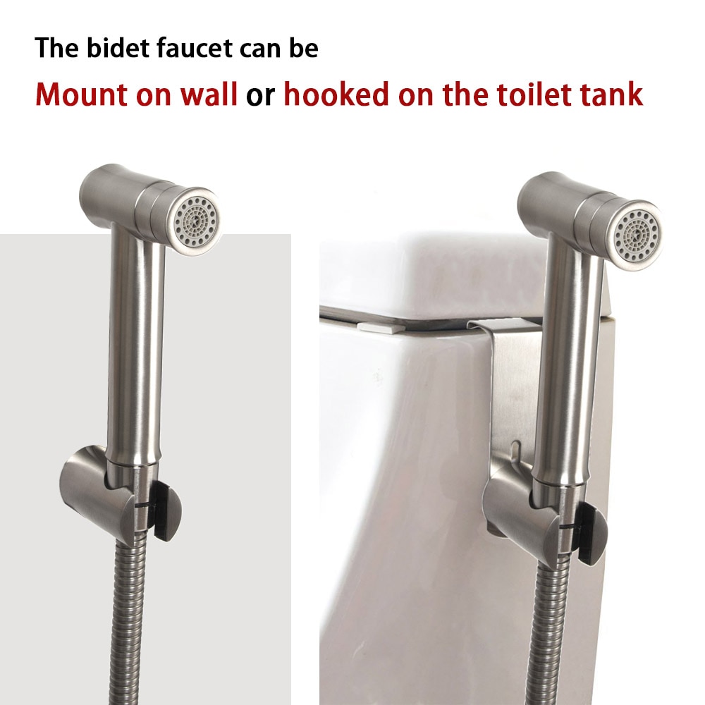 Et tastetryk dobbelt funktion badeværelse toilet bidet vandhane kit rustfrit stål børstet bidet sprøjtesæt monteres på tank eller væg