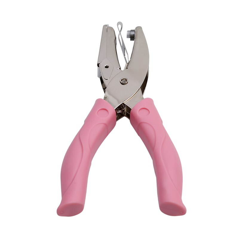 Hand Held 1 Hole Metal Paper Punch Single Heart Shape Hole Greeting Cards Scrapbook Notbook Puncher Hand Tool Pink Grip: Love hole