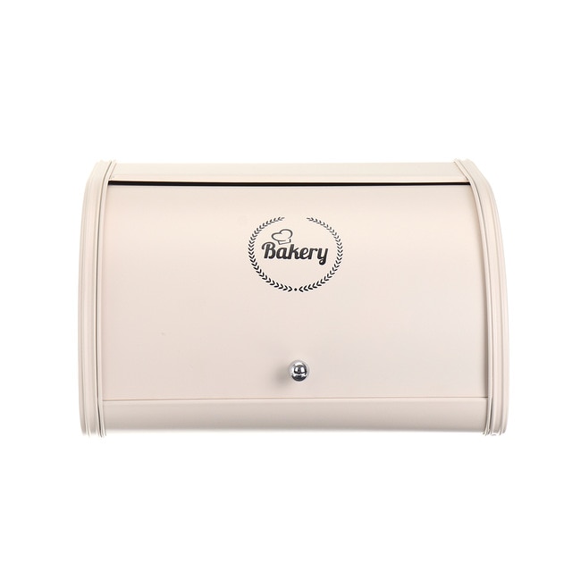 Roll Top Metal Flip-Baked Bread Box Dust-Proof Storage Box Bread Bin Kitchen Food Holder Black Pink White: White