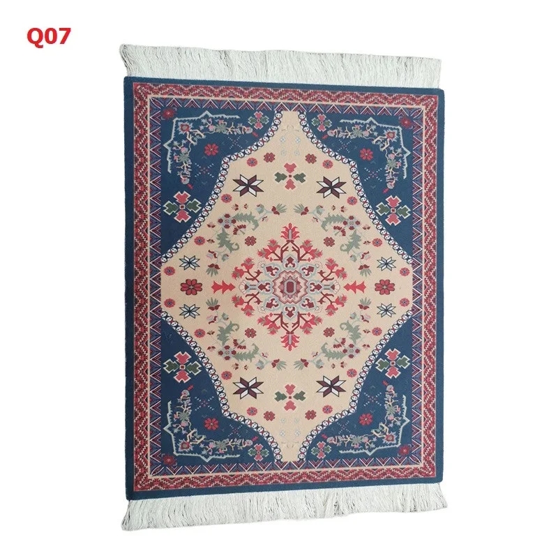 Persian Mini Woven Rug Mat Mousepad Retro Style Carpet Pattern Cup Laptop PC Mouse Pad with Fring Home Office Table Decor Craft