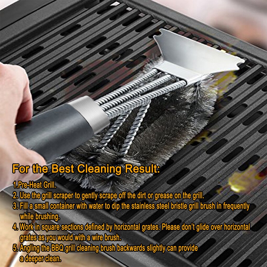 3-heads BBQ Plate Cleaning Brush Stainless Steel Grill Oven Barbeque Grille Tray Wire Brush BBQ Grill Cleaning Wire Brush
