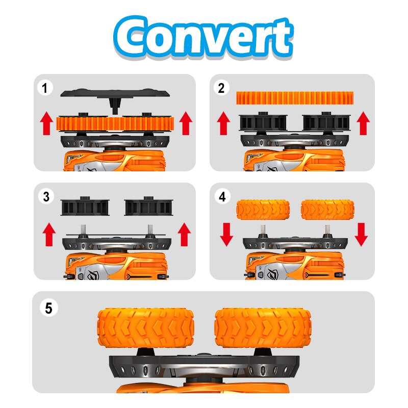 2で1 rcカー2タイヤ変換リモートコントロール両面スタントカーled 4WD 360 ° 回転ファンシー形状子供のおもちゃのギフト