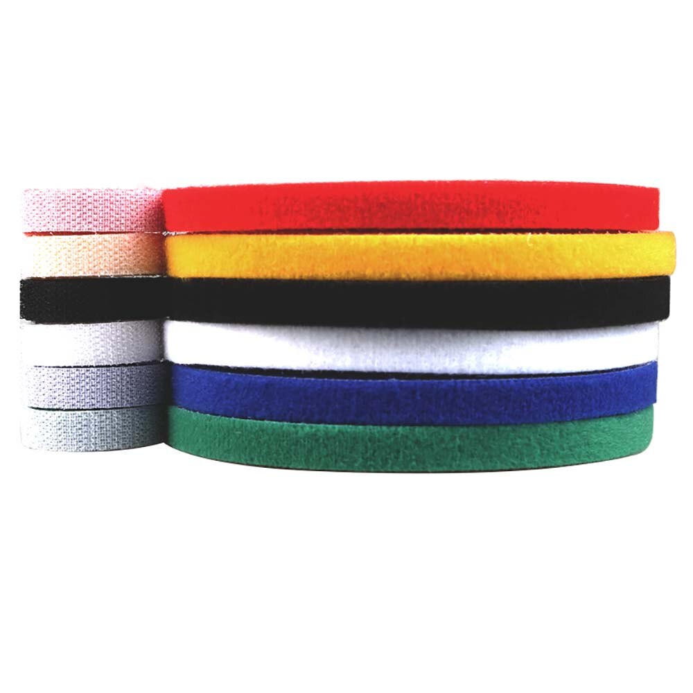 Gancho y cinta de bucle de 10mm, gancho de Velcro de costura/puntada y cinta de bucle autocostura, color blanco, negro, amarillo, verde, azul, 1M