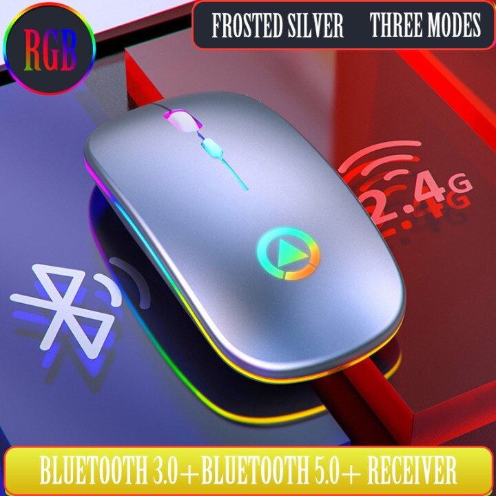 Wireless Bluethooth Mouse RGB Rechargeable Mouse Wireless Computer Silent Mouse LED Backlit Ergonomic Gaming Mouse For Laptop PC: silver bluetooth