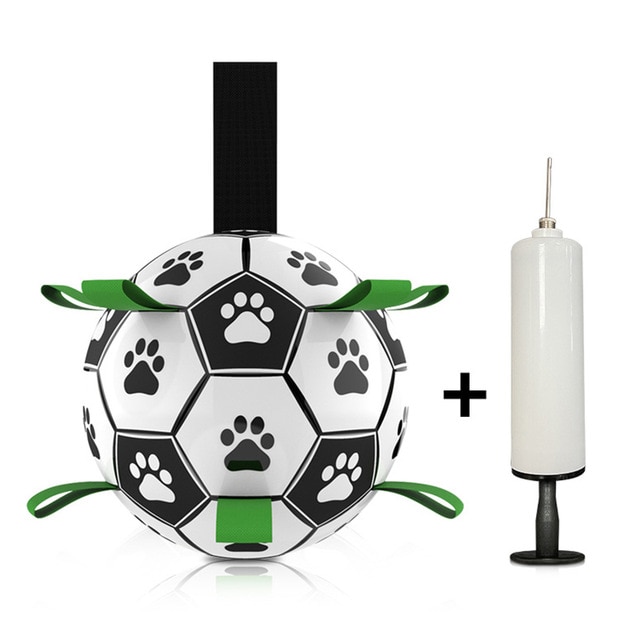 Juguetes interactivos de fútbol para mascotas, con lengüetas de agarre, entrenamiento al aire libre, pelota de fútbol para morder para perros, accesorios para perros: Football pump set / diameter 15cm
