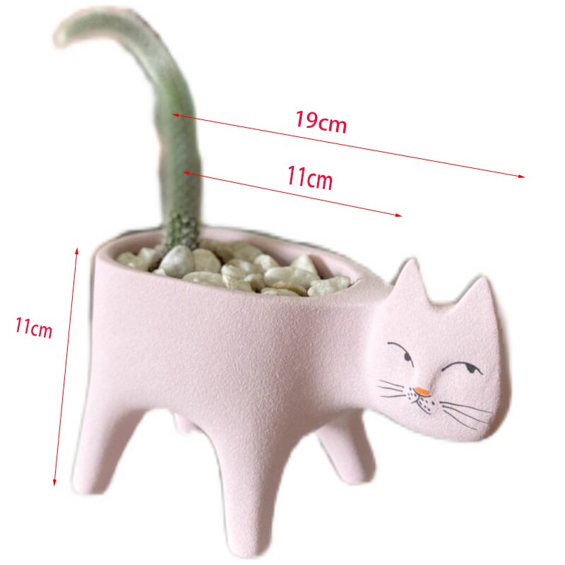 Mignon chat queue bonsaï pot de fleurs dessin animé Animal en céramique Vase personnalité Cactus plante succulente Poted bureau jardin décoration