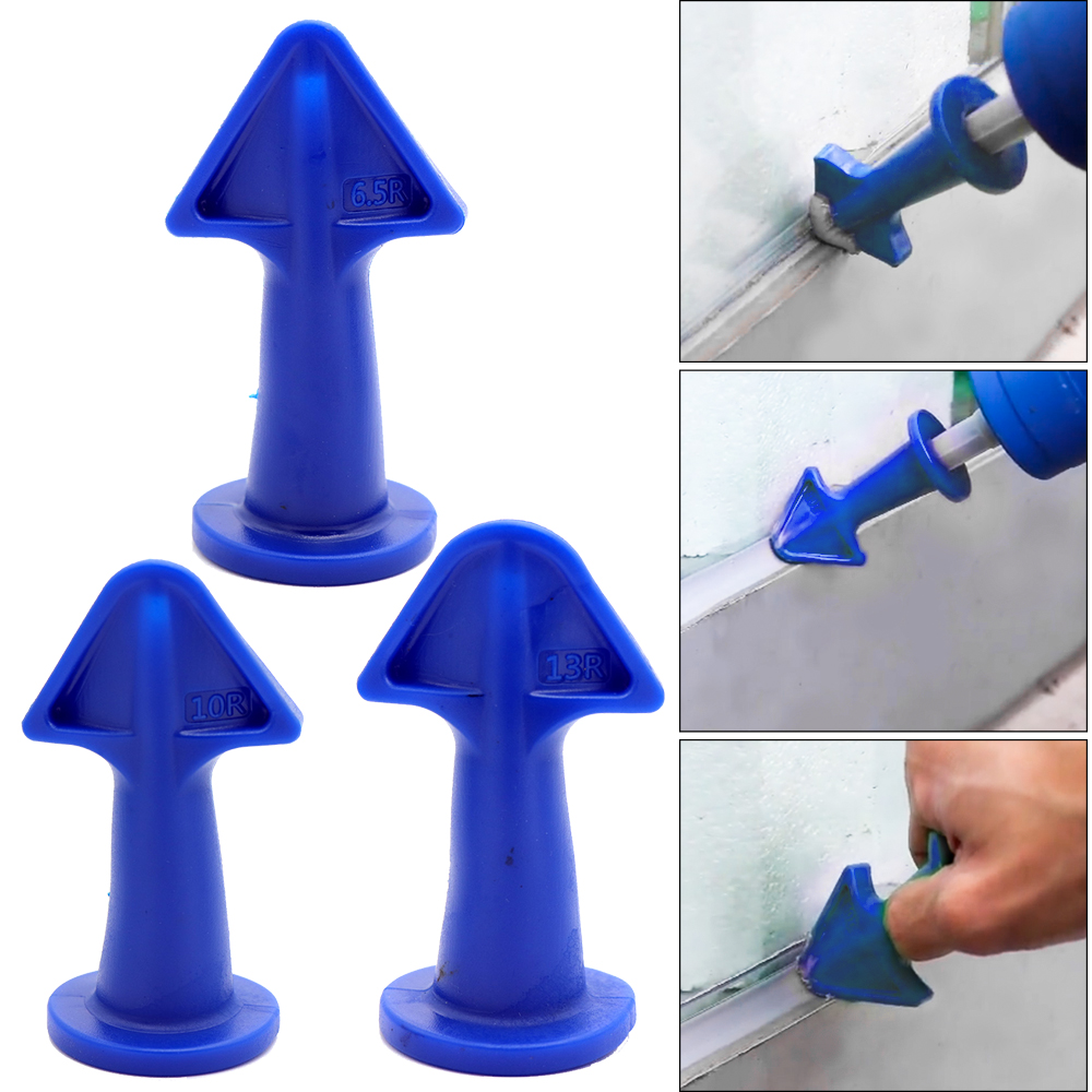 3 Stks/set Siliconen Breeuwen Nozzle Tool Pijlpunt Kalefateren Nozzle Schraper Set Herbruikbare Kit Hoek Schraper Grout Kalefateren Gereedschap Blauw