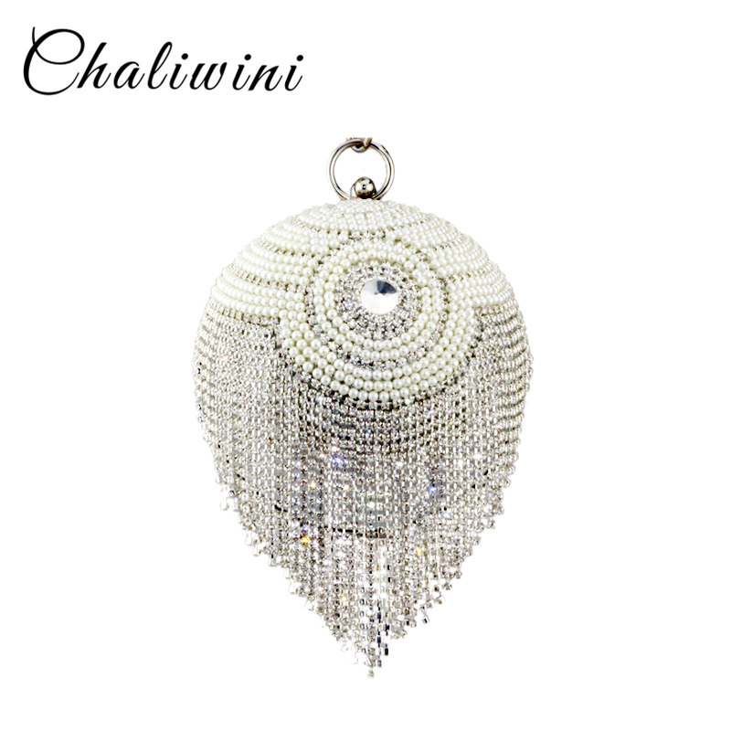 Chaliwini – sac fourre-tout en forme de bol argenté pour femmes, , perle perlée, fleur rayée, bracelets, pompon, sacoches