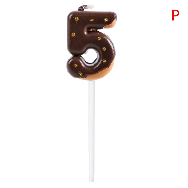 1pc Cute number candles for cake topper 0 -9 Chocolate biscuit birthday candle: brown5