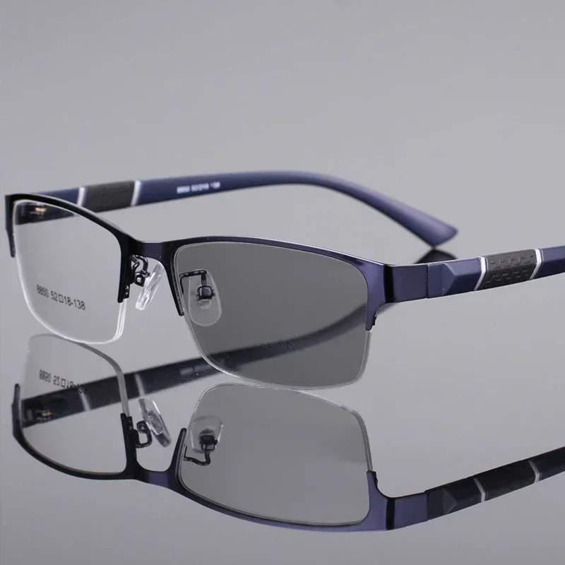 Gafas fotocromáticas de Metal para miopía, gafas clásicas de medio marco antiluz azul, gafas de visión cercana de alta definición para exteriores: Blanco / +100