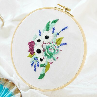 Nemt gør-det-selv broderisæt blomstertrykt håndlavet håndarbejde korssting for begyndere swing kunst maleri håndværk boligindretning: C / 20cm bambus bøjle