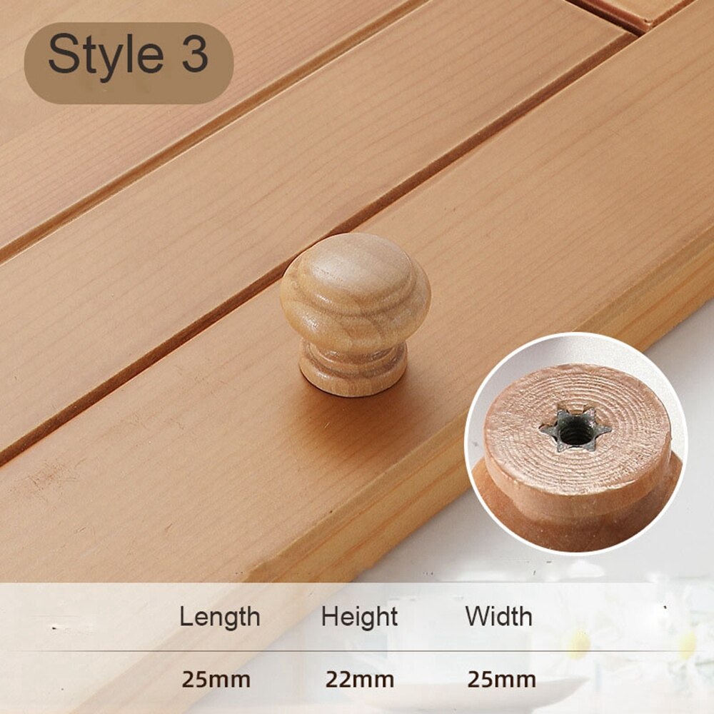 Wood Solid Wooden Cabinet Knob Kitchen Cabinet Furniture Handle Knob Door Drawer Wood Pull Handle Knobs Hardware: 3