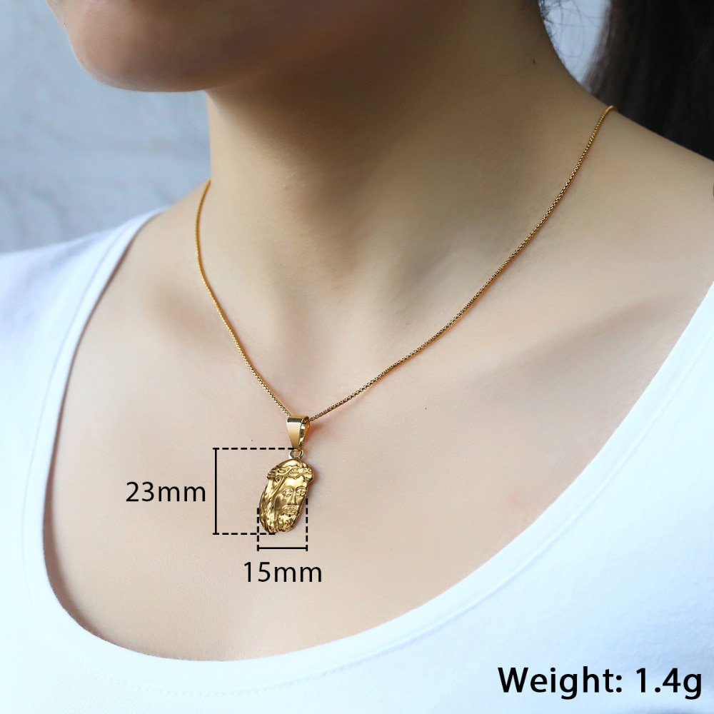 Trendsmax Women's Necklace Jesus Pendant Yellow Gold Filled Box Chain Necklace For Men Women 45cm 50cm Hollow KGP196