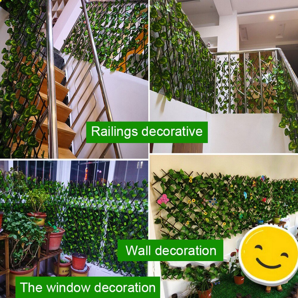 Retractable Artificial Garden Fence Expandable Faux Ivy Privacy Fence Wood Vines Climbing Frame Gardening Plant Home Decorations