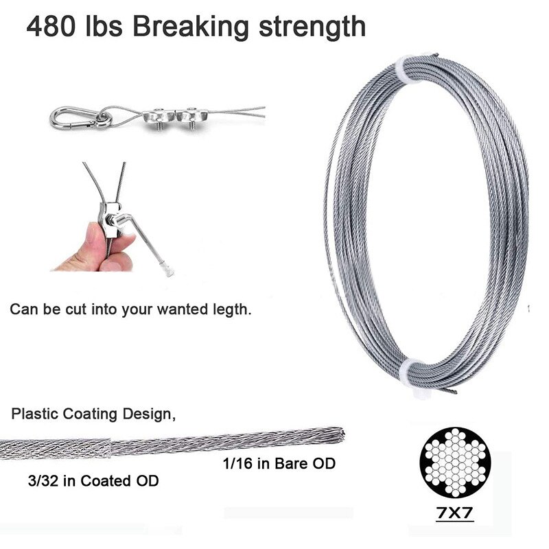 50Pcs 11 Set 5M 5mm Stainless Steel Clothesline Wire Rope Kit Square Four-corner Buckle Turnbuckle Screws