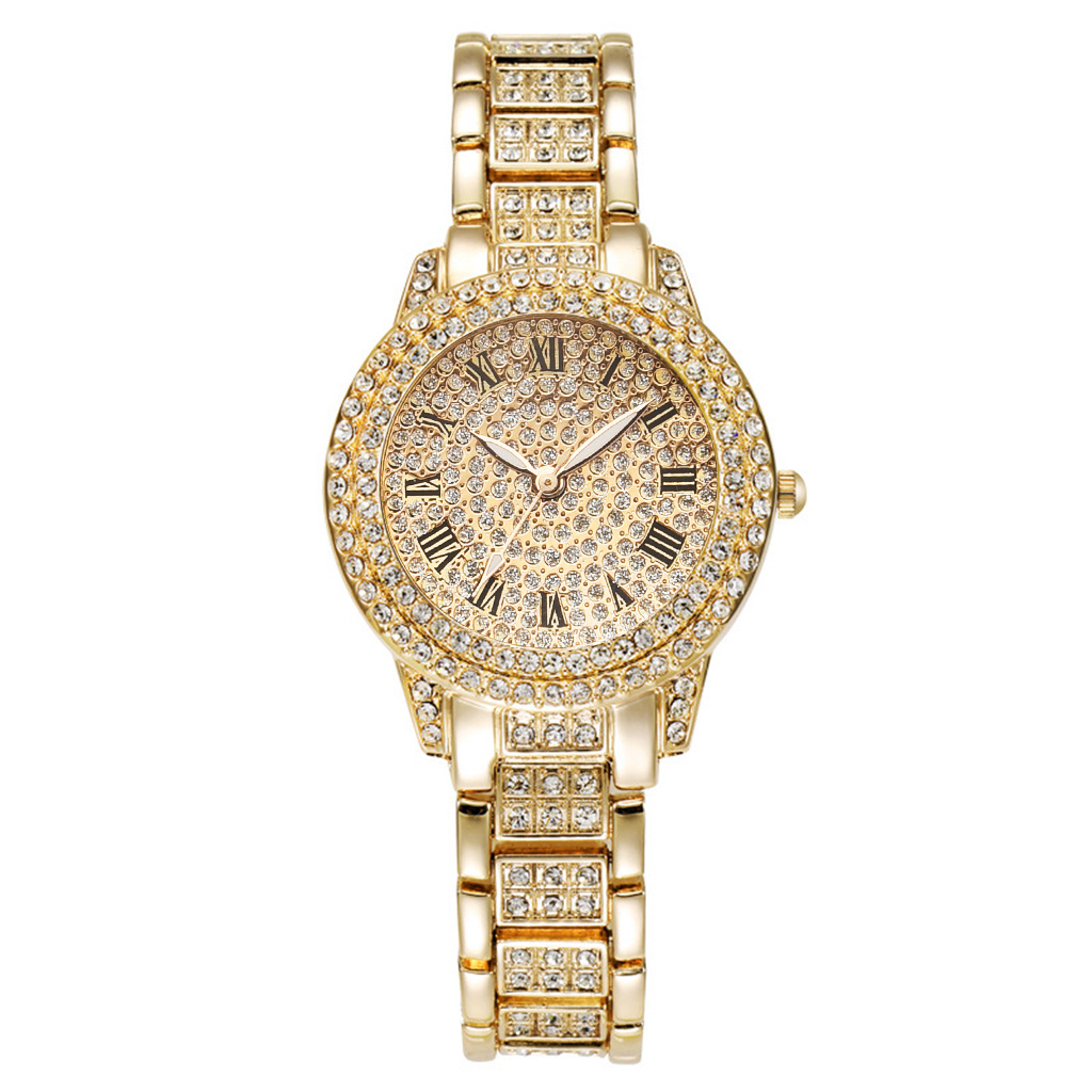 Casual All-Star Women's Quartz Watch Shiny Fine Zircon Mechanical Lady Wristwatches Folding Watches Buckle Watch: Rose