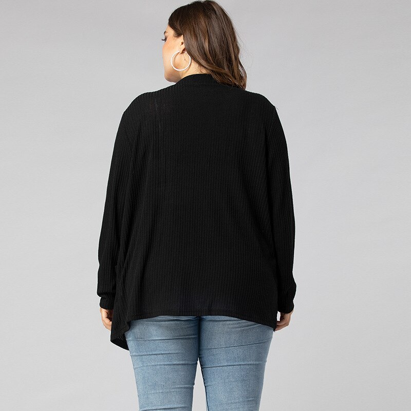 Feminino primavera outono plus size roupas femininas camisola cardigan para mulher casual solto mangas compridas fino tricô casaco preto 7xl