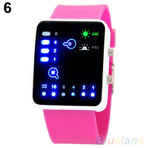 Sport LED Digitale Horloges Vrouwen Mannen Mode Unisex Binaire Systeem LED Vierkante Wijzerplaat Siliconen Band Quartz Horloge для влюбленных: Rose Red